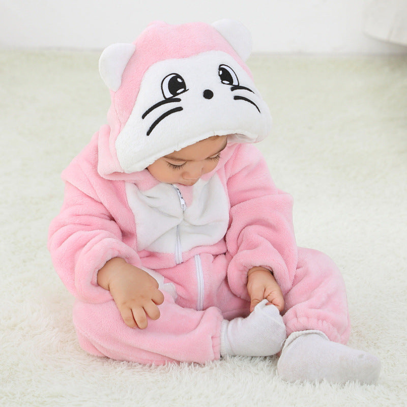 Animal Hooded Flannel Baby Jumpsuit