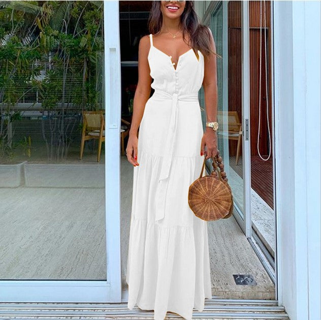 Women's V-Neck Patchwork Suspender Dress