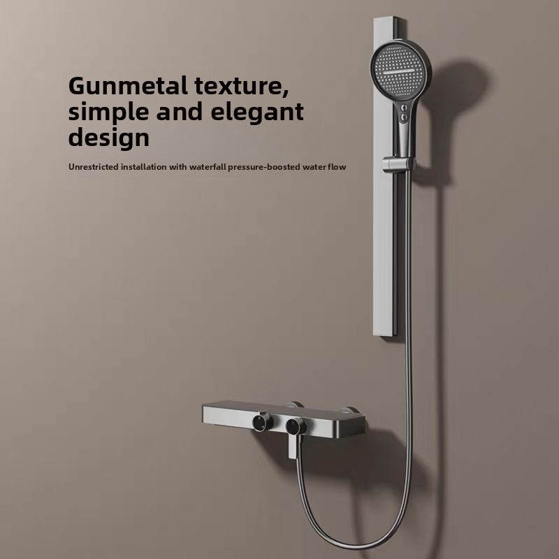 All-Copper Waterfall Pressurized Shower Set with Temperature Control