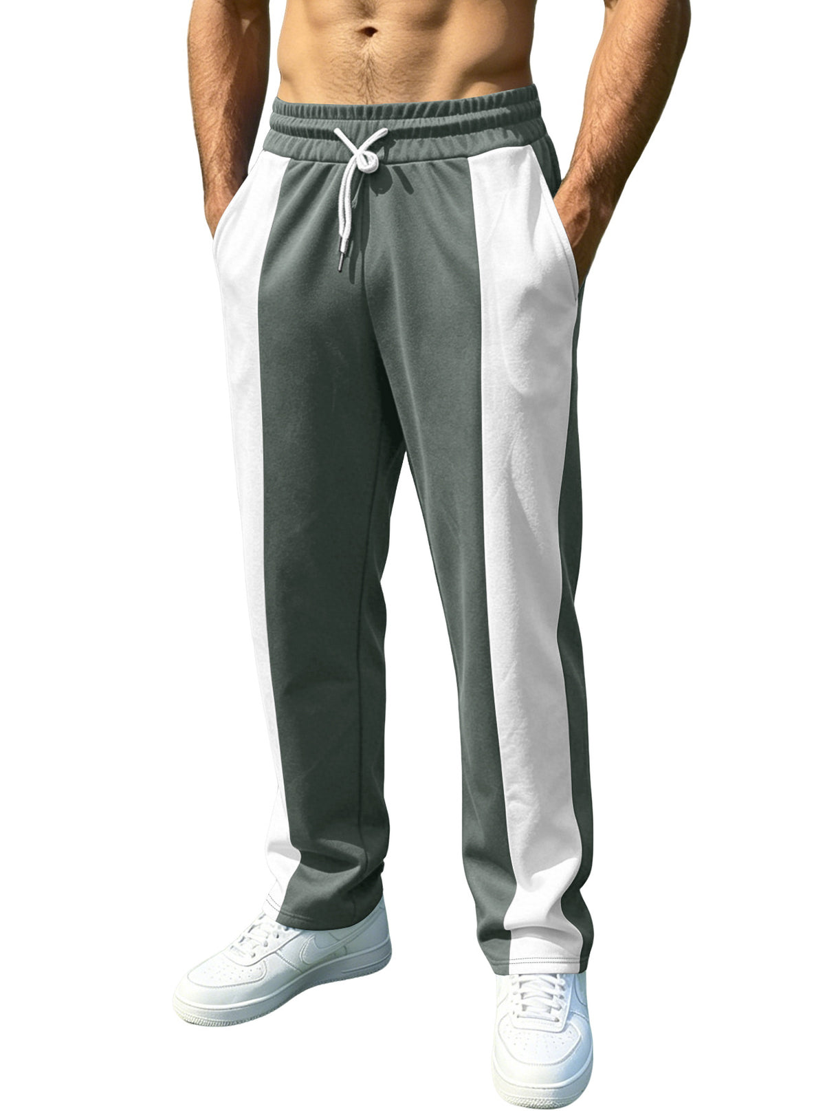 Men's striped color-patched pants for casual wear