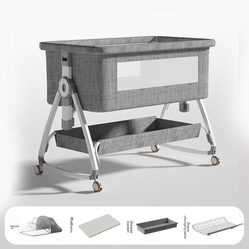 Baby Crib Multifunctional Mobile Foldable Changing Table Splicing Large Bed