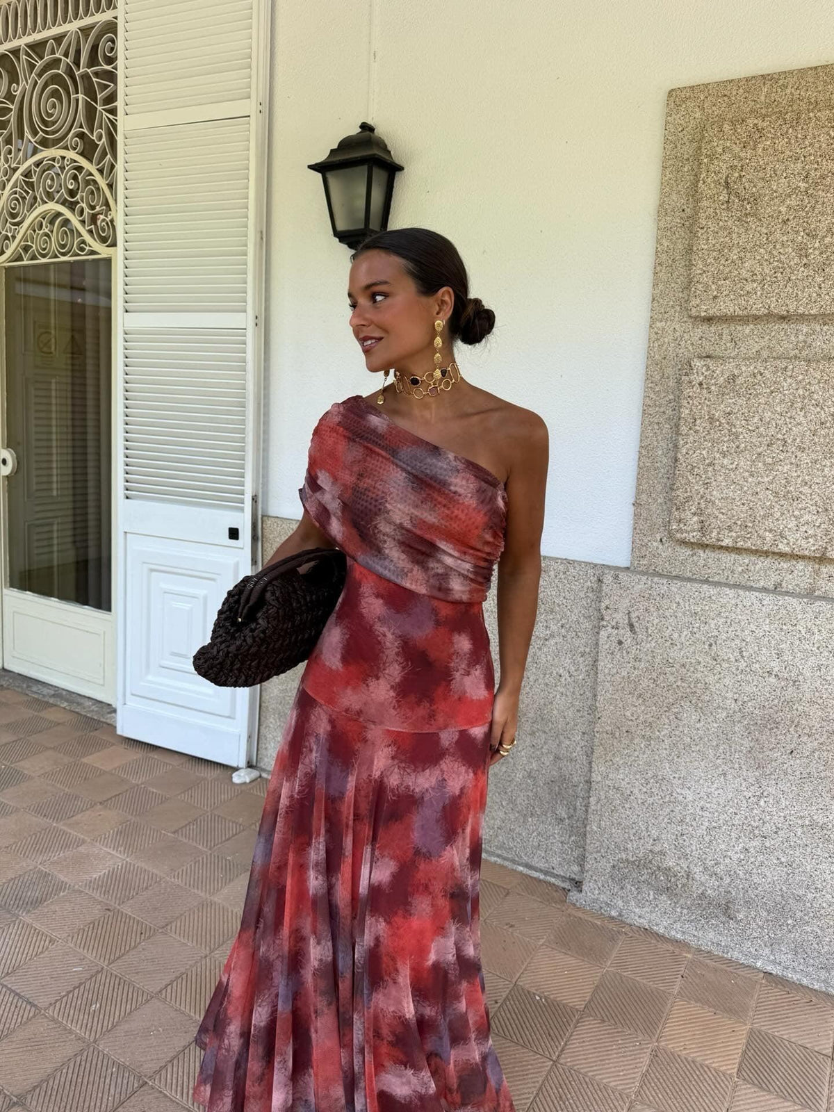 Printed Mesh A-Line Dress