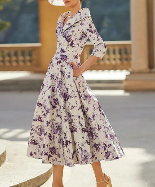 V-neck dress 3D digital printing elements fashion personality waist skirt