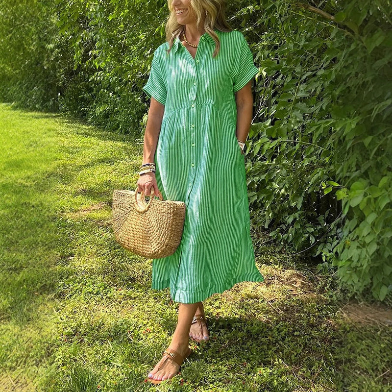 Womens Striped Short Sleeve Shirt Dress