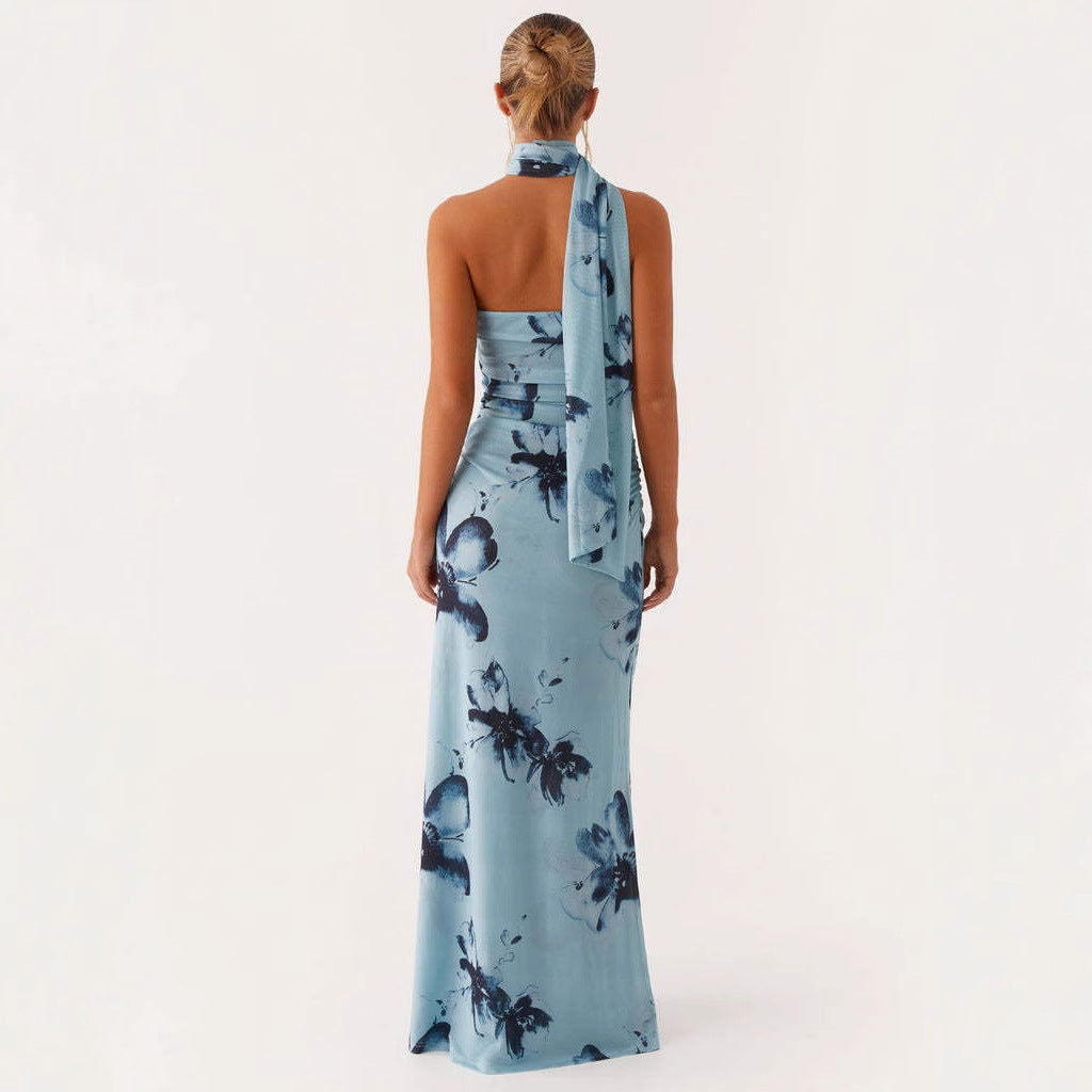 Mesh Tie-Dye Suspender Bodycon Dress
