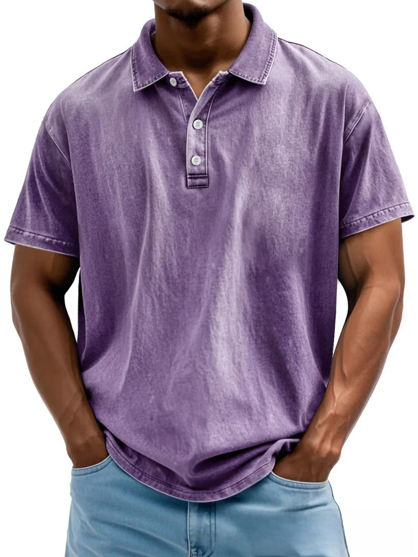 Men's Retro Washed Pure Cotton Casual Versatile Short-Sleeve Button-Down T-Shirt