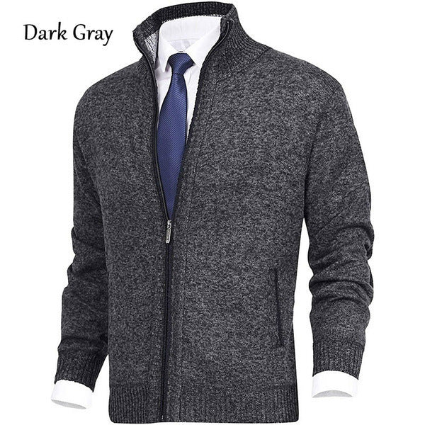 Mens Solid Color Stand Collar Knitted Cardigan