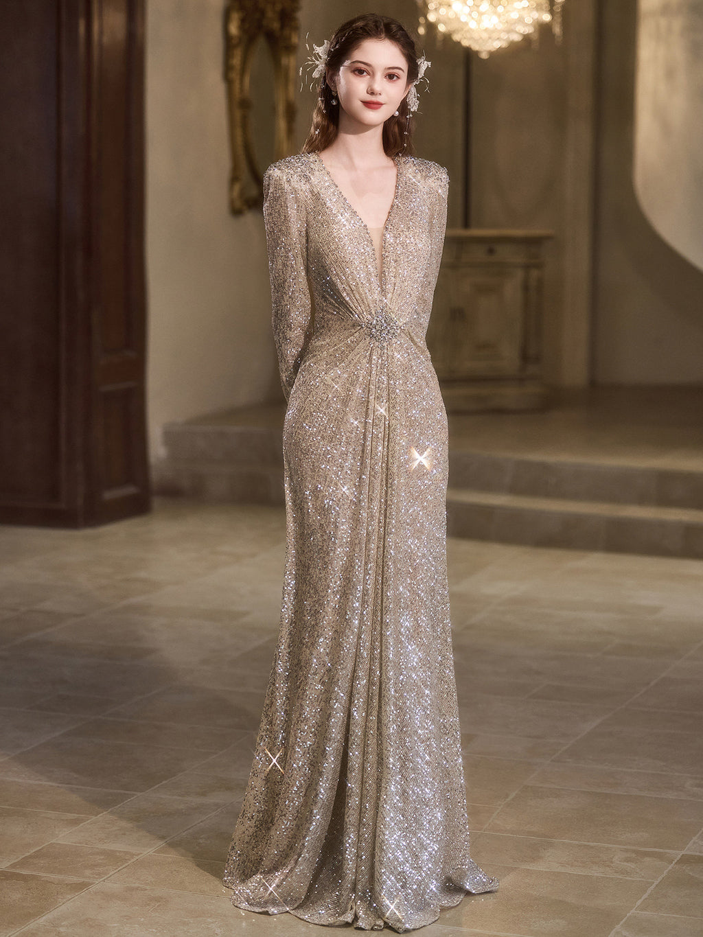 Heavy-embellished evening gown