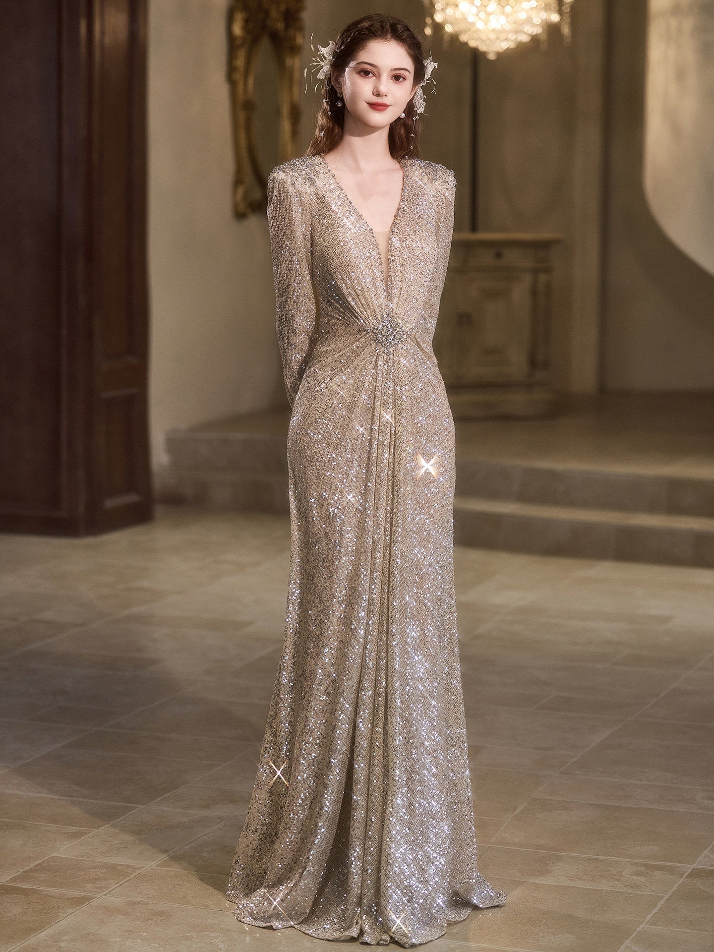 Heavy-embellished evening gown