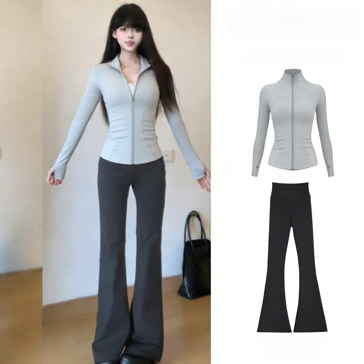 Women's 2-Piece Quick-Dry Long Sleeve Yoga Running Sports Set
