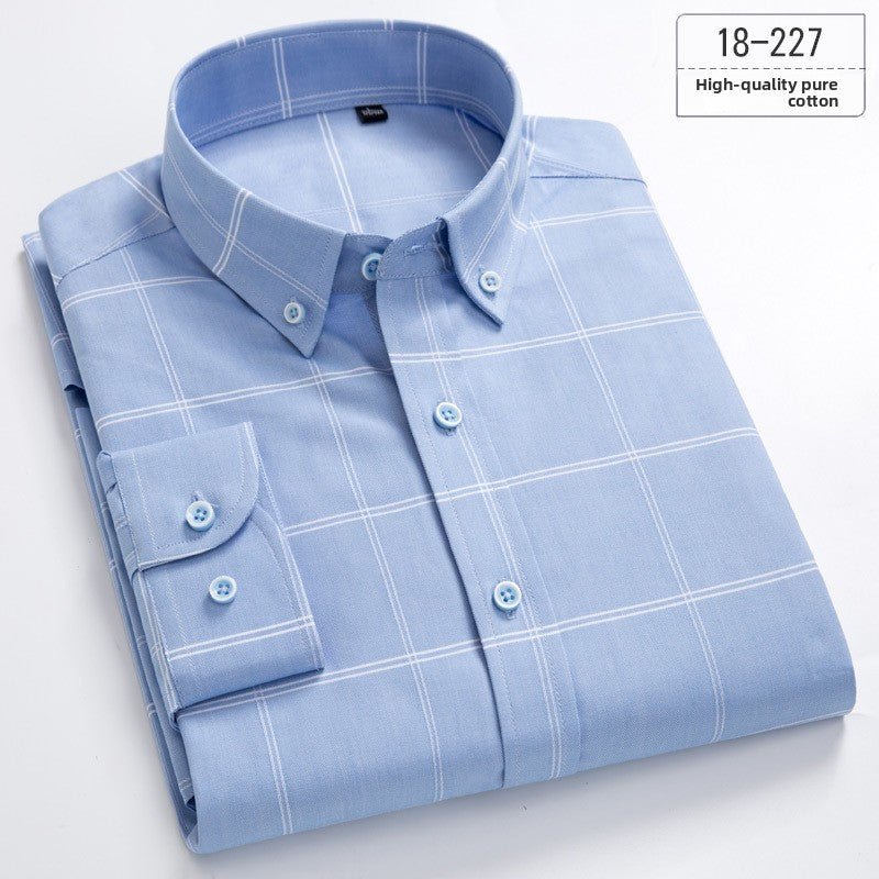 Mens Pure Cotton Plaid Long Sleeve Shirt