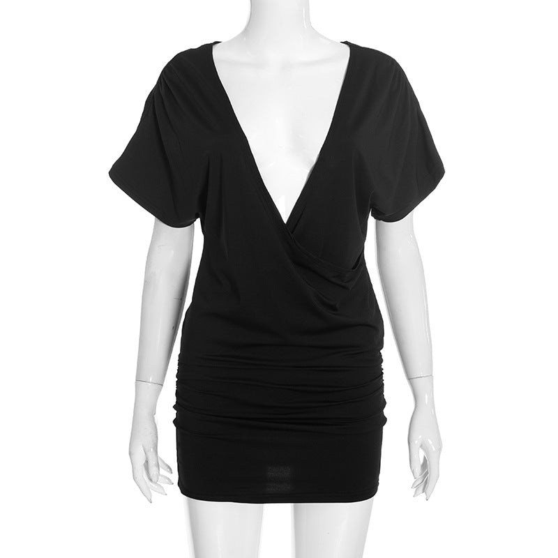 Solid Color V-Neck Bodycon Dress