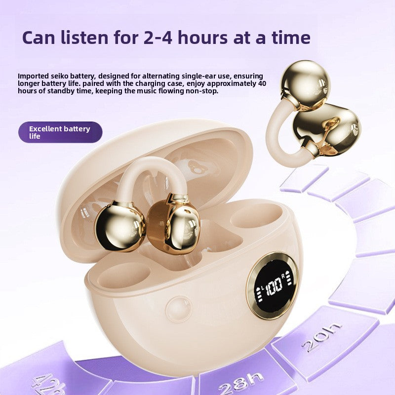 Clip-On Bone Conduction Bluetooth Earphones with Digital Display