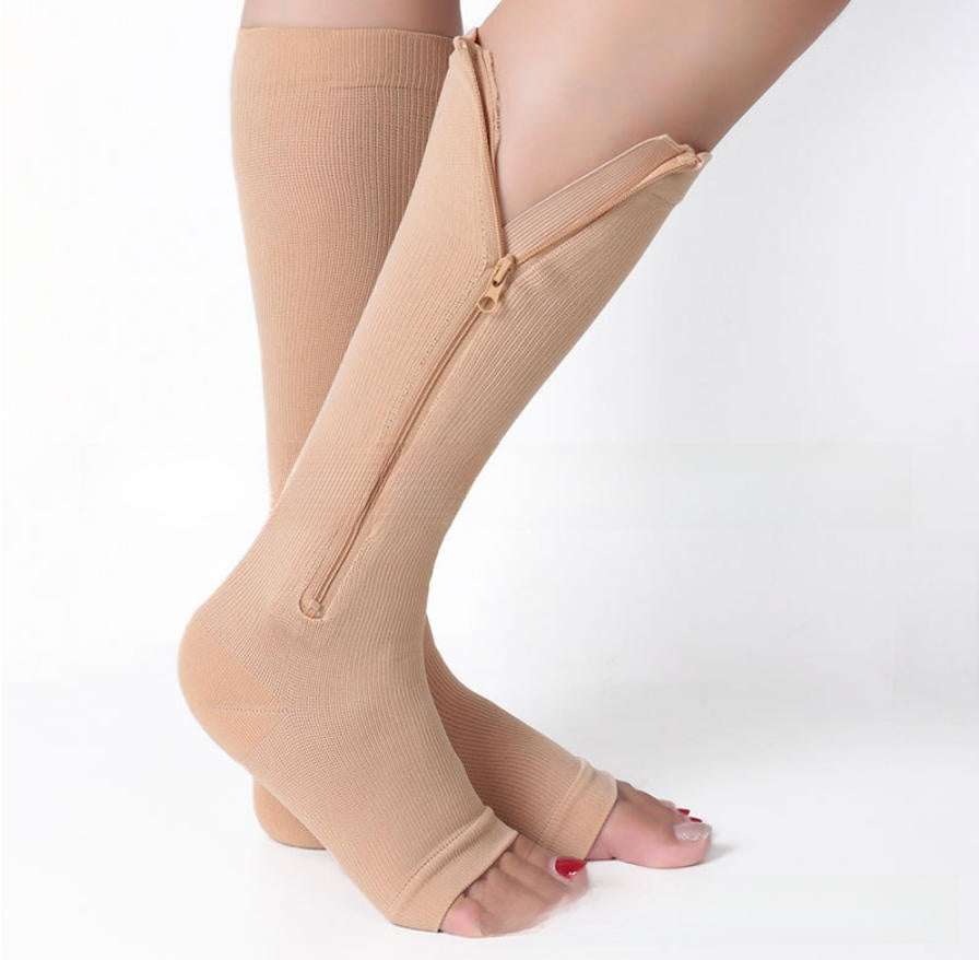 Zipper Mid-Calf Compression Socks for Travel Sports Anti-Slip