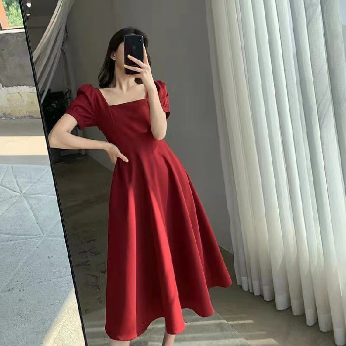 Women's Square Neck A-Line Short Sleeve Dress