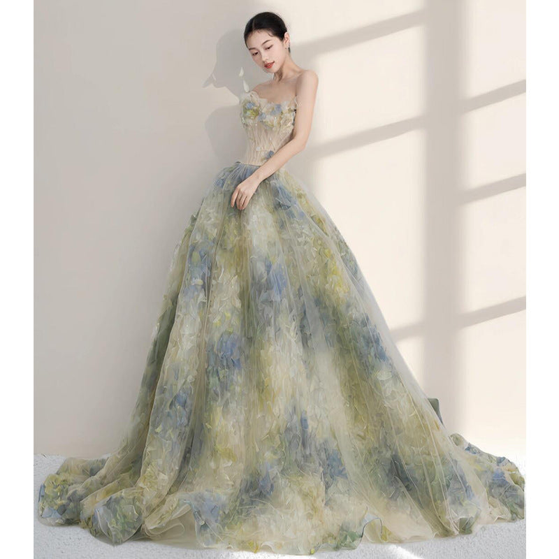 Elegant Women Evening Dress Tube Top Banquet Gown