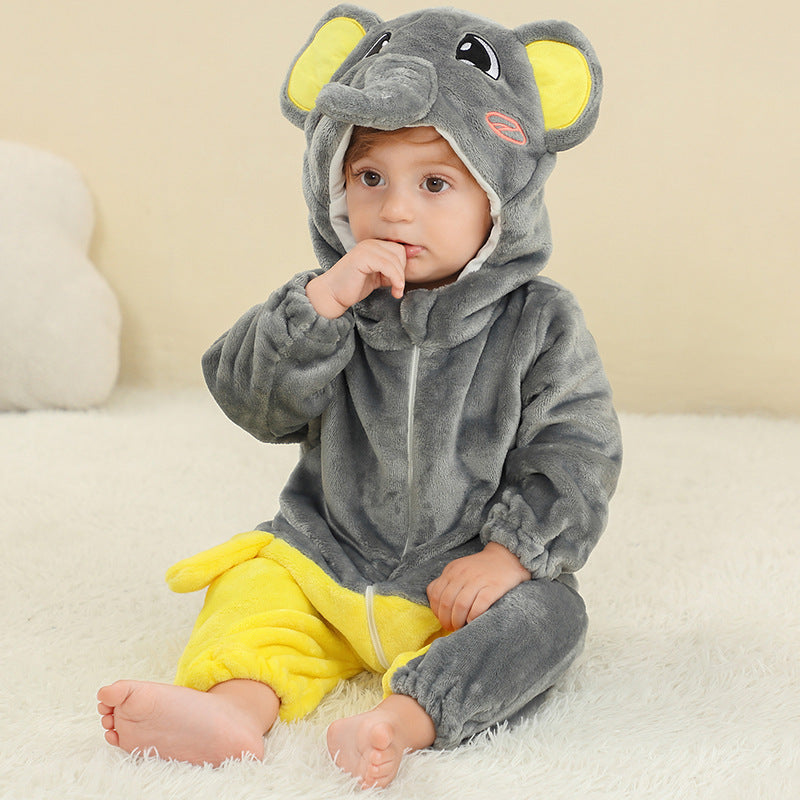Animal Hooded Flannel Baby Jumpsuit