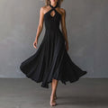 Retro Halter Neck Keyhole Back Long Dress