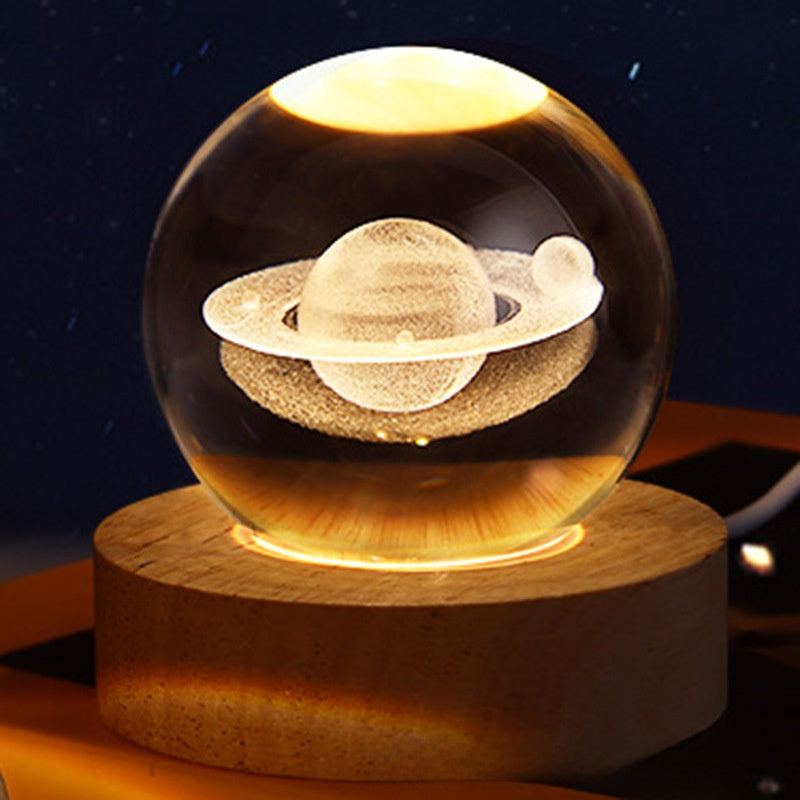 3D Engraved Crystal Ball Night Light with Warm Base