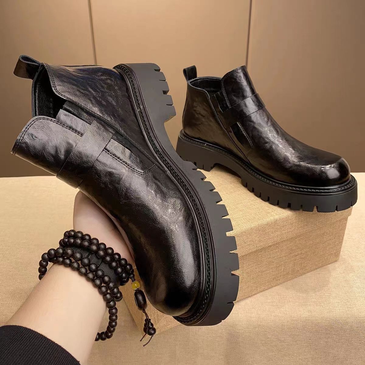 Men's mid-calf thick-soled height-increasing work boots