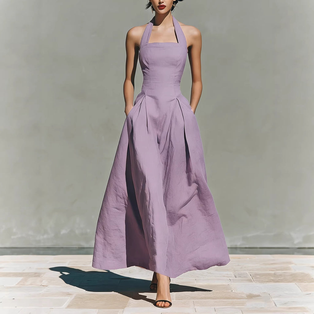 Faux Linen Casual Fashion Slim Fit Pocket Women's Dress