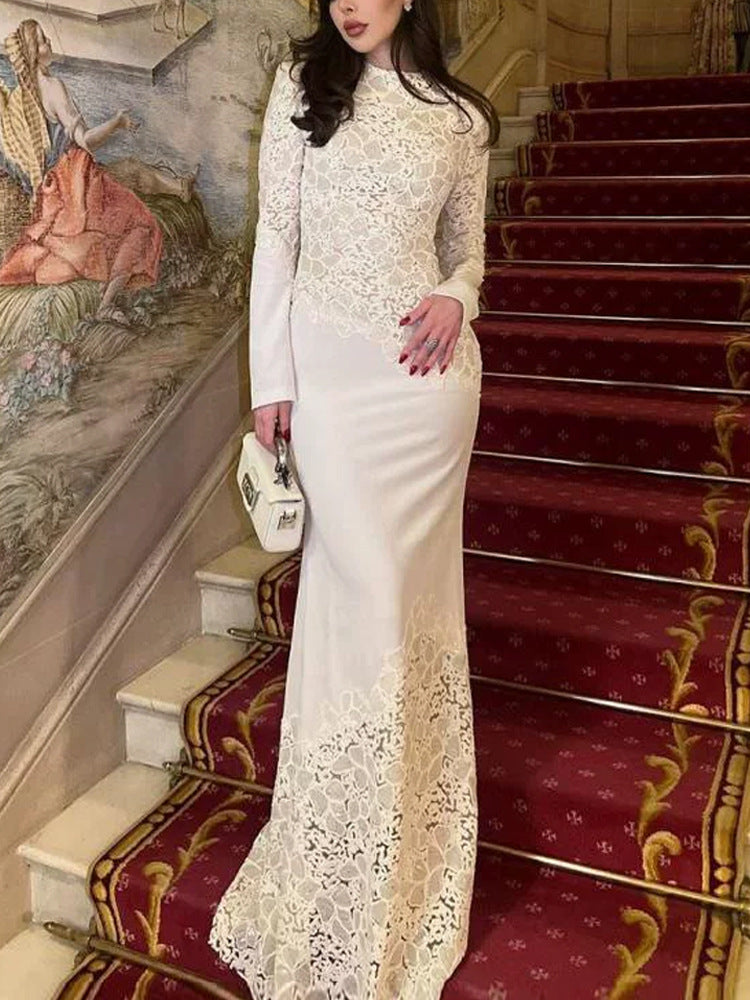 Elegant Lace Fishtail Long Sleeve Slim Fit Evening Dress