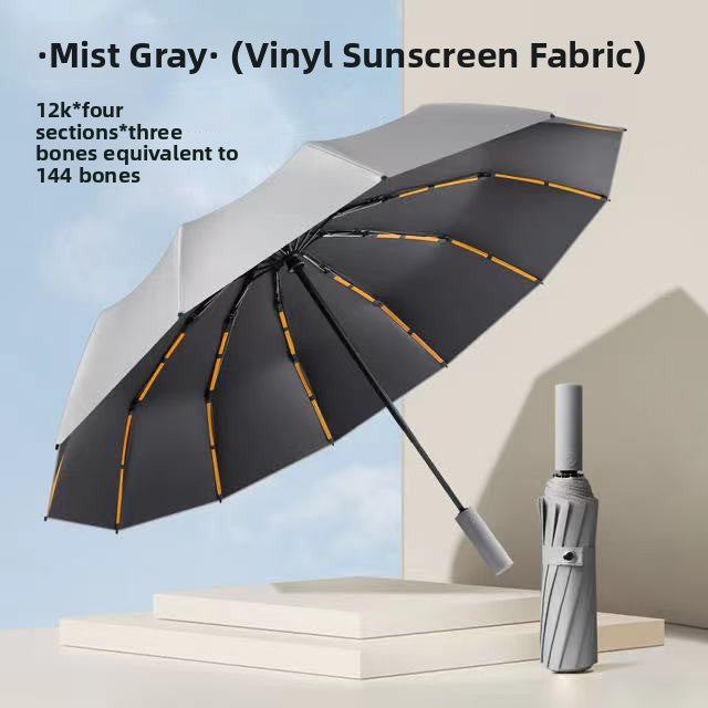 Fully Automatic Vinyl-Coated Tri-Fold Sun and Rain Umbrella