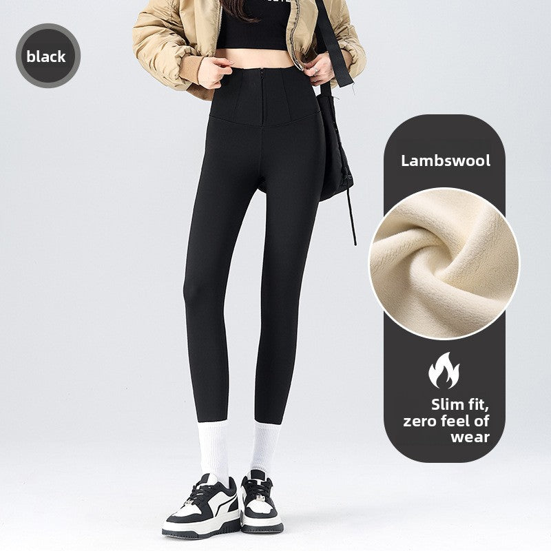 Women's high-waisted zipper cinched-in sharkskin pants