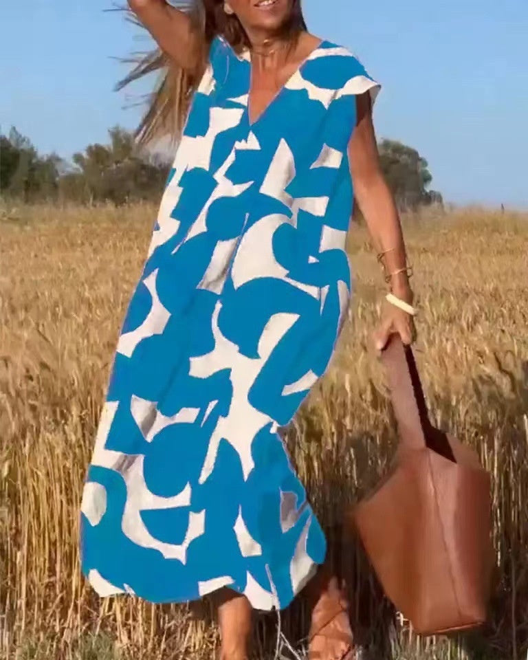 Women's Summer V-Neck Sleeveless A-Line Long Dress