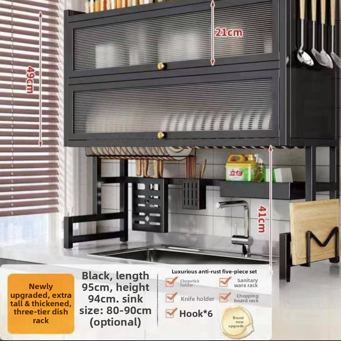 Double Layer Kitchen Sink Rack Dustproof Draining Storage Cabinet