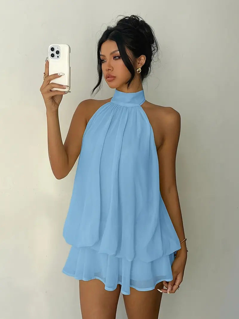 Women Halter Neck Chiffon A-Line Dress
