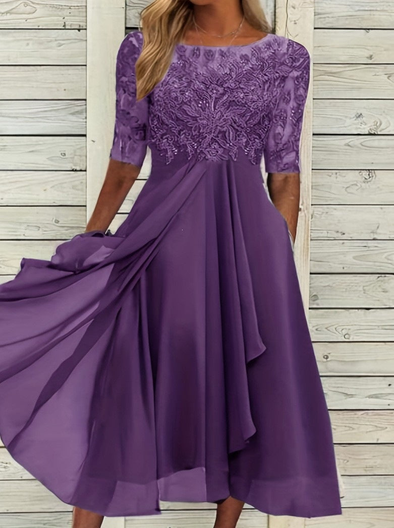 Elegant Chiffon Lace Spliced Dress