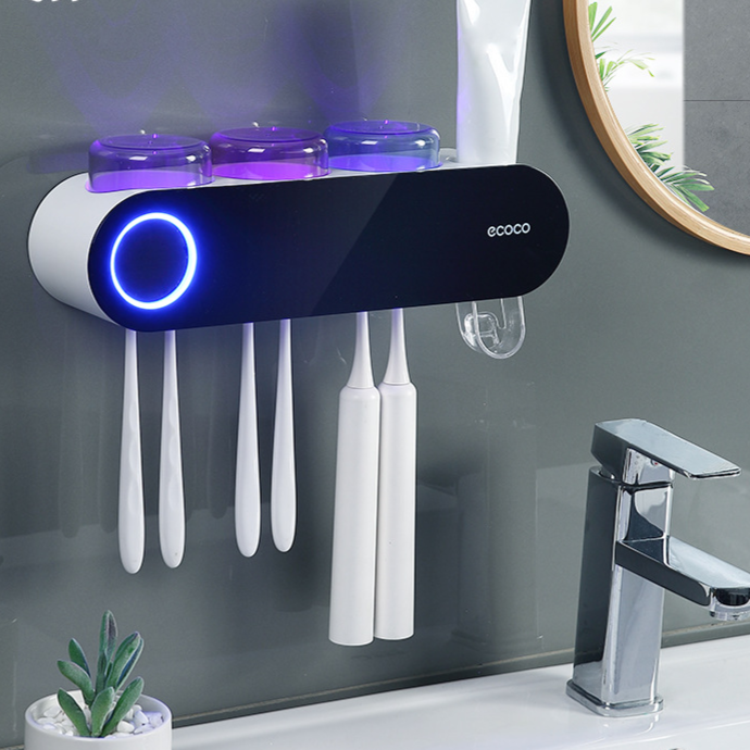 Smart UV Toothbrush Sterilizer Holder with Toothpaste Dispenser
