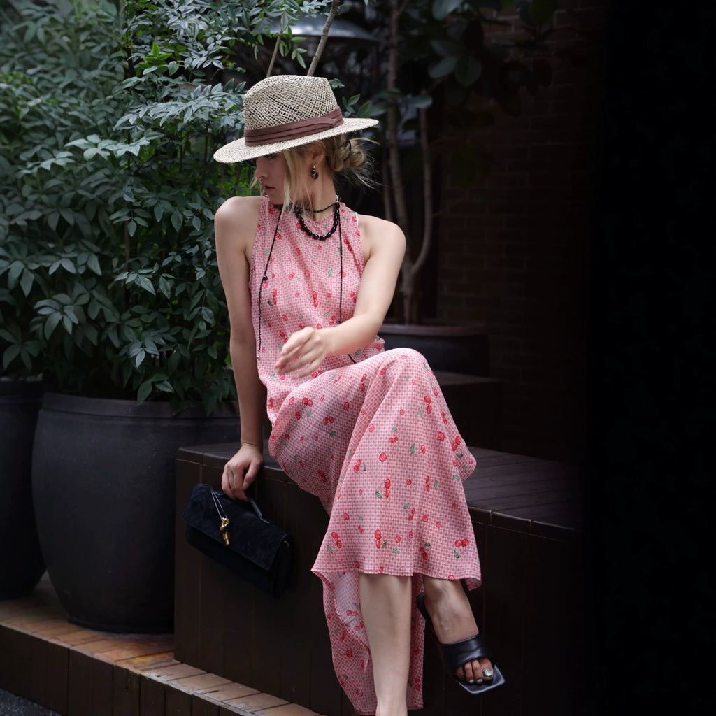 French Retro Spaghetti Strap Silk Dress