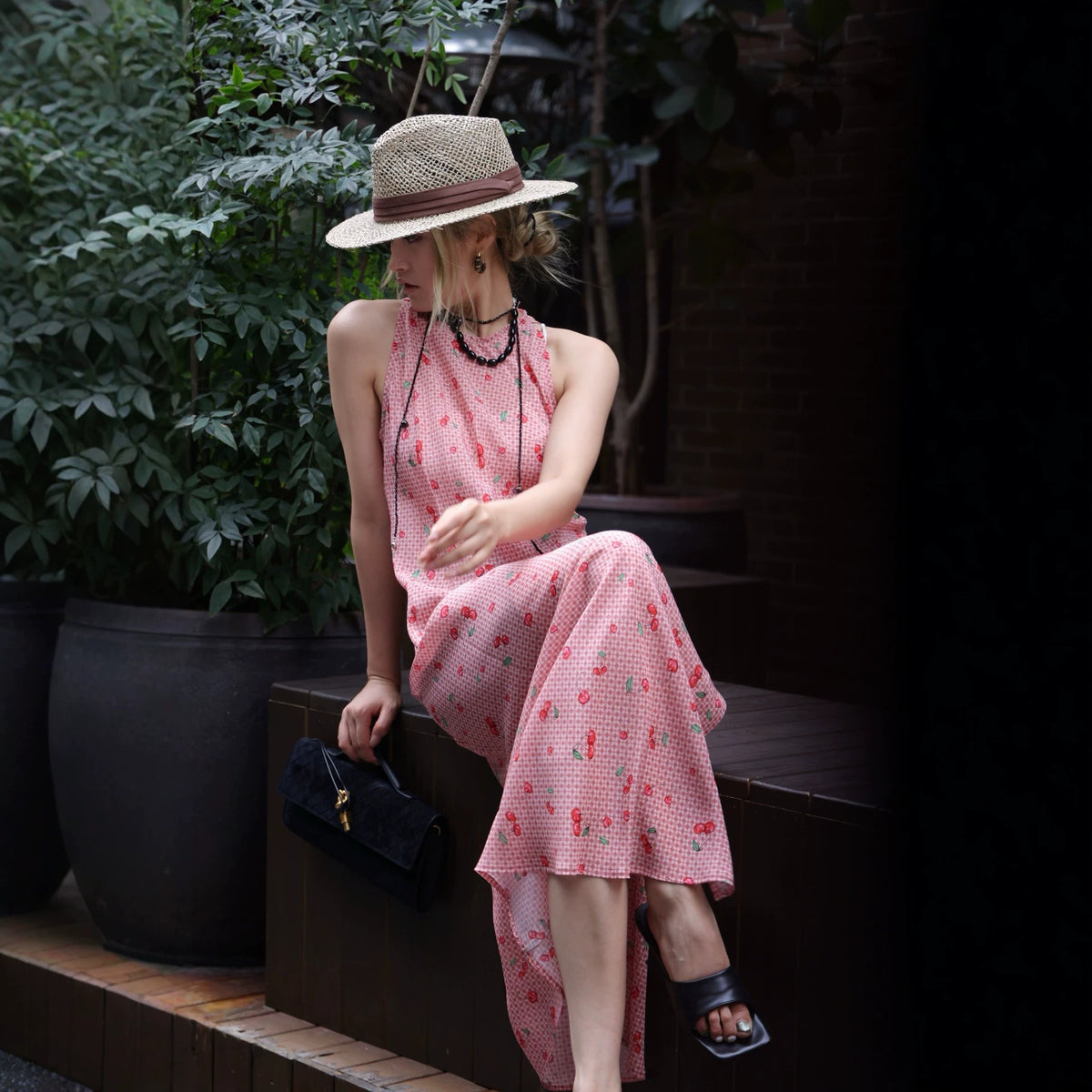 French Retro Spaghetti Strap Silk Dress