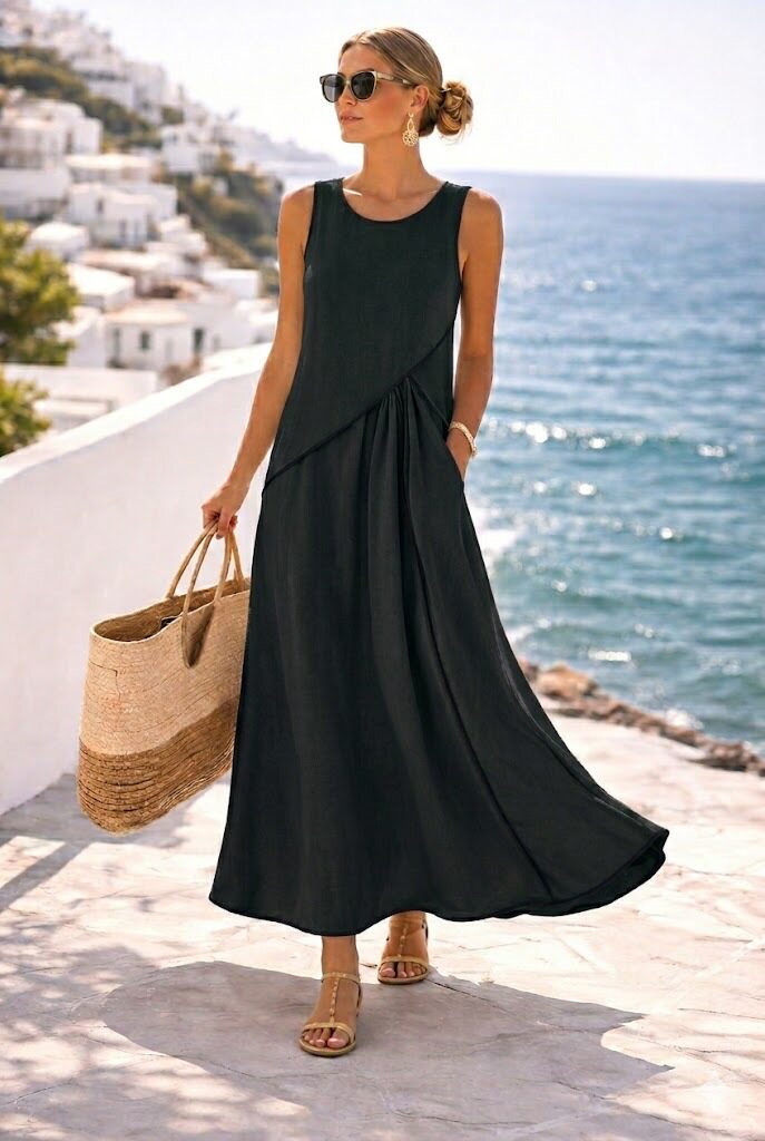 Contrast Hem A-Line Sleeveless Long Dress