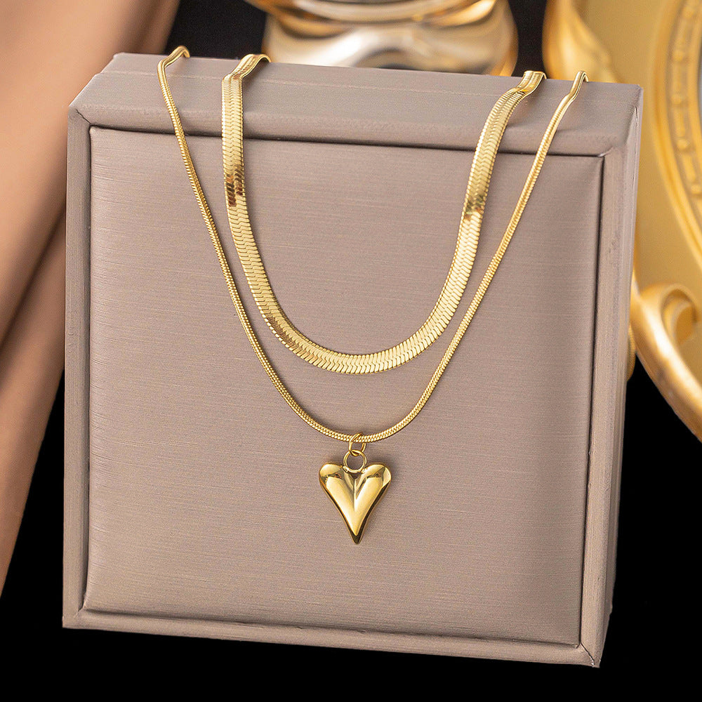 Titanium Steel Heart-Shaped Necklace for Women Fashion Heart Pendant Necklace