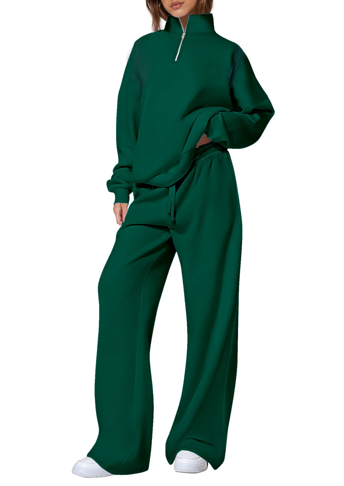 Standing collar half-zip long-sleeved pants