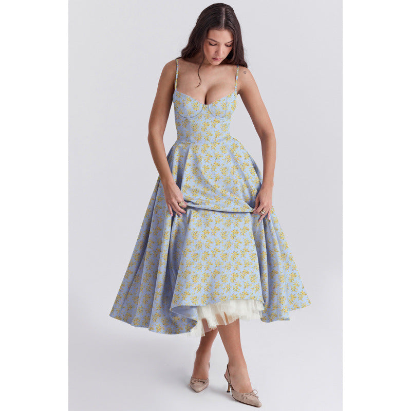 French Style Mesh Princess Dress with Flared Hem