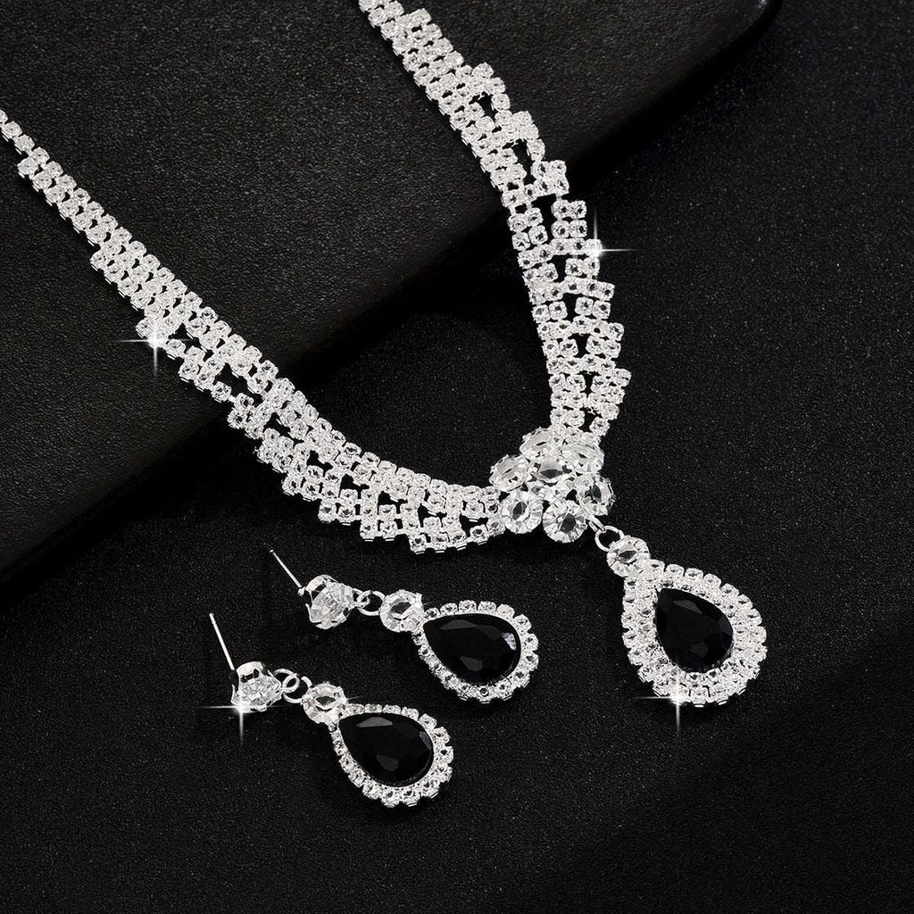 Diamond Drop Flower Necklace Earrings