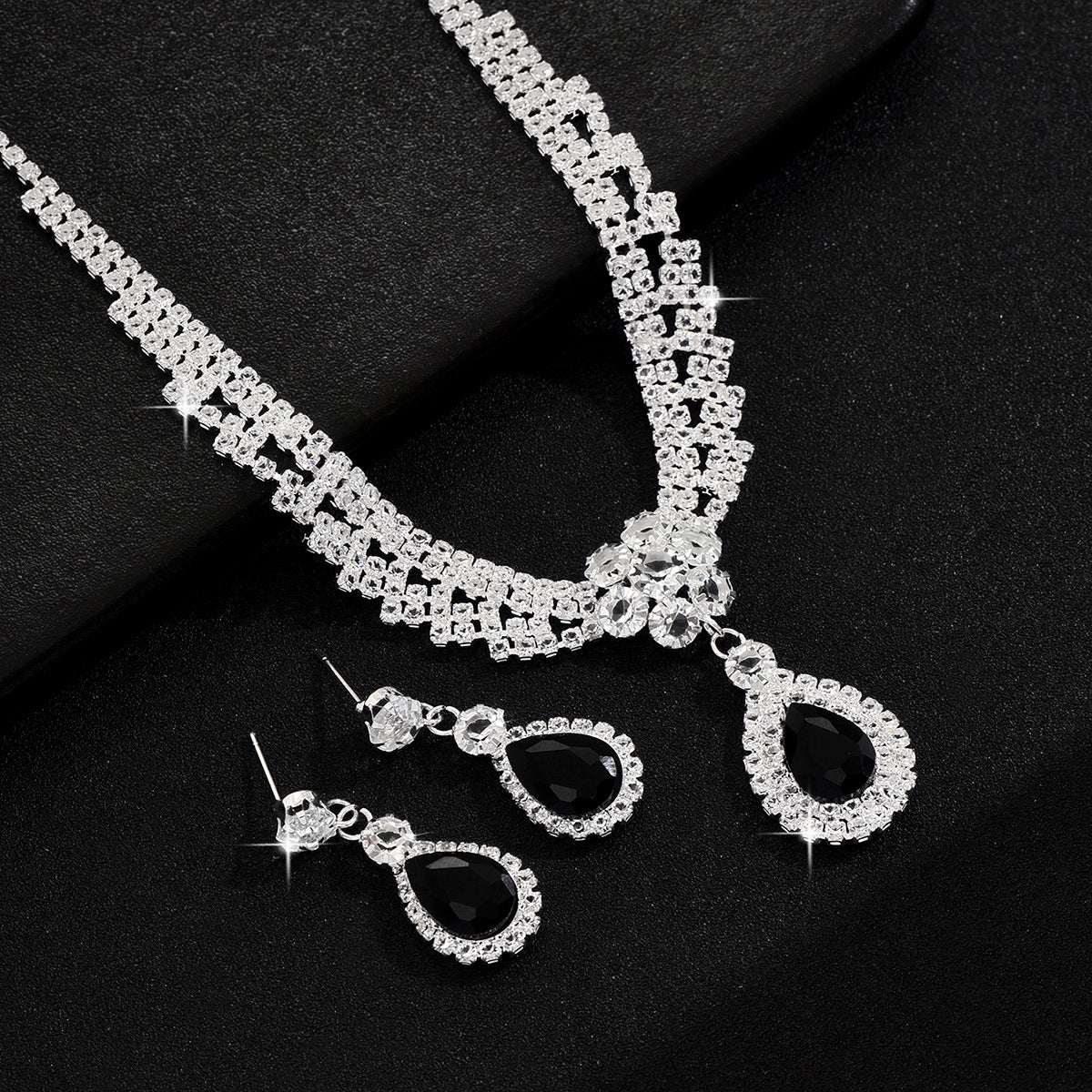 Diamond Drop Flower Necklace Earrings