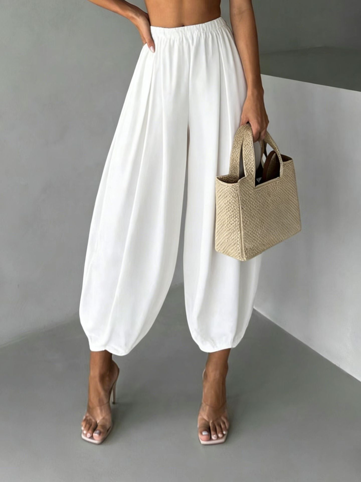 Elastic Waisted Solid Color Lantern Pants