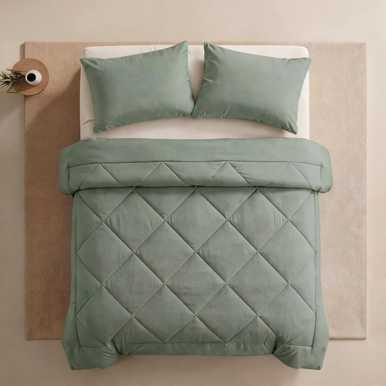 Three-Piece Quilted Solid-Color Bedding Set