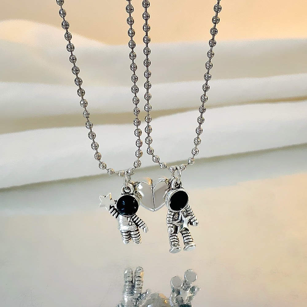Spaceman Magnetic Couple Necklace Astronaut Clavicle Chain Luminous Jewelry