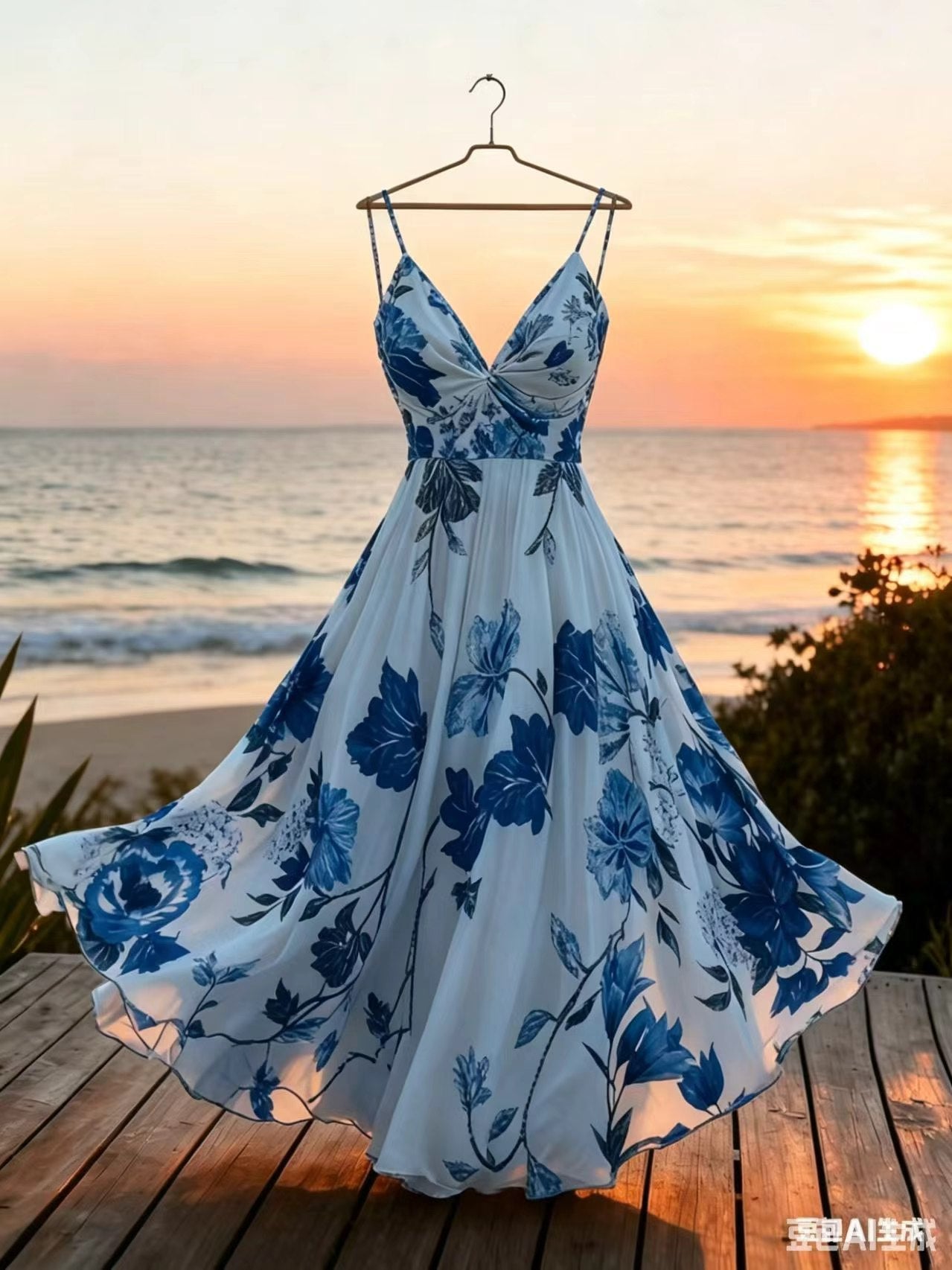 French Print Suspender Dress