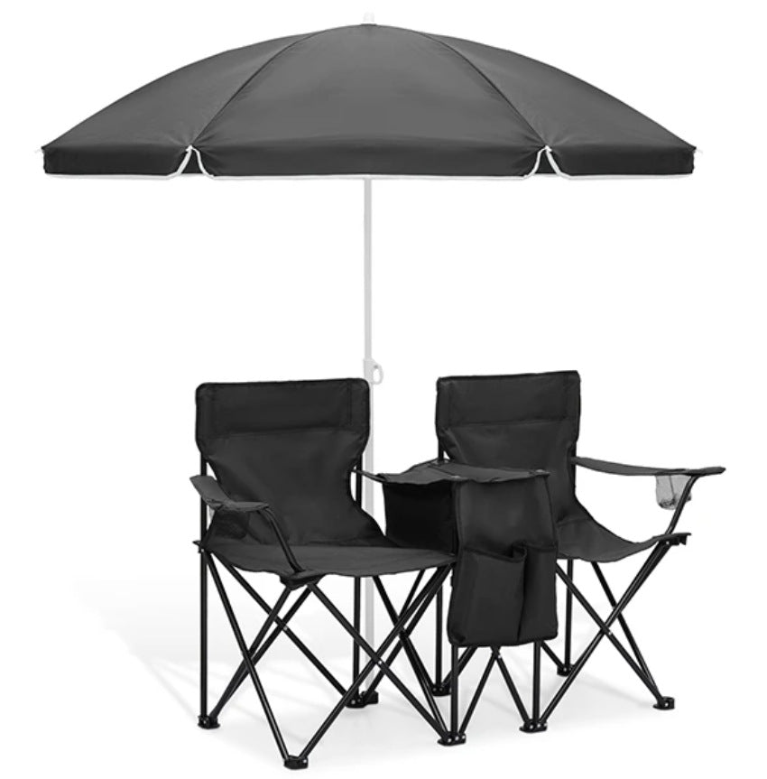 Portable Double Folding Chair with Sunshade