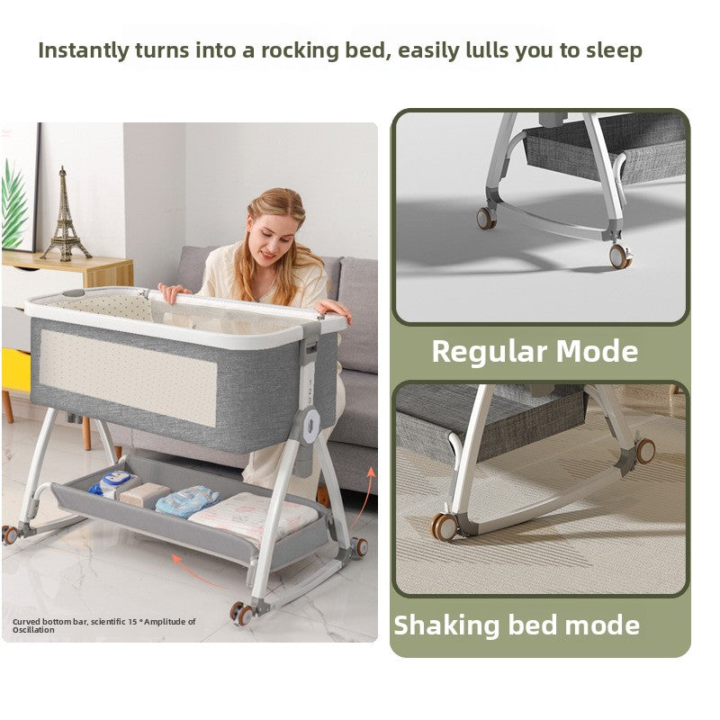 Baby Crib Multifunctional Mobile Foldable Changing Table Splicing Large Bed