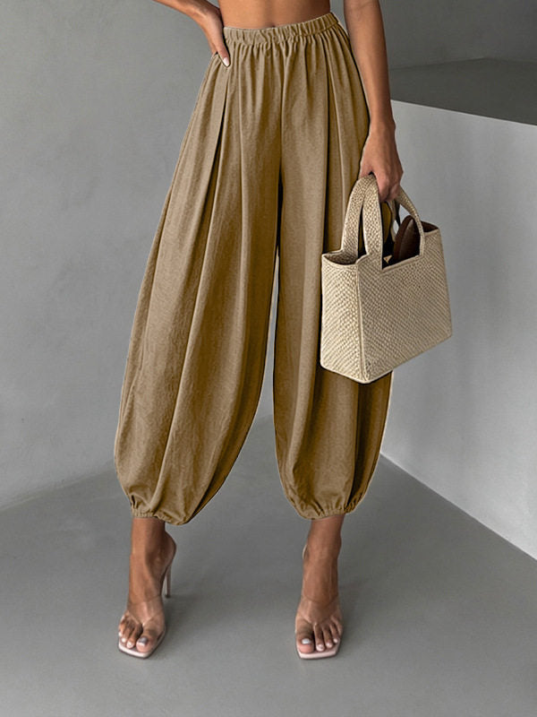 Elastic Waisted Solid Color Lantern Pants