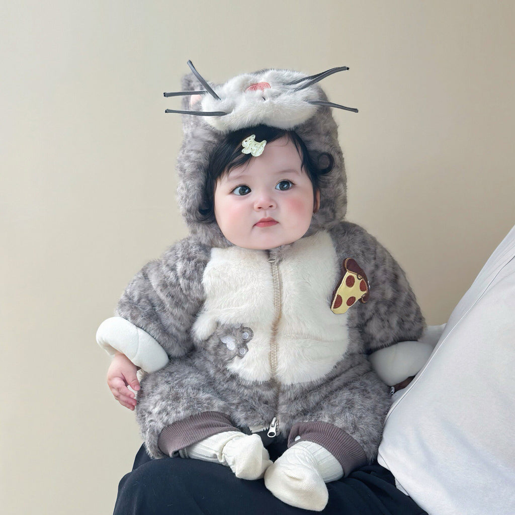 Fleece-Lined Baby Romper with Animal Design