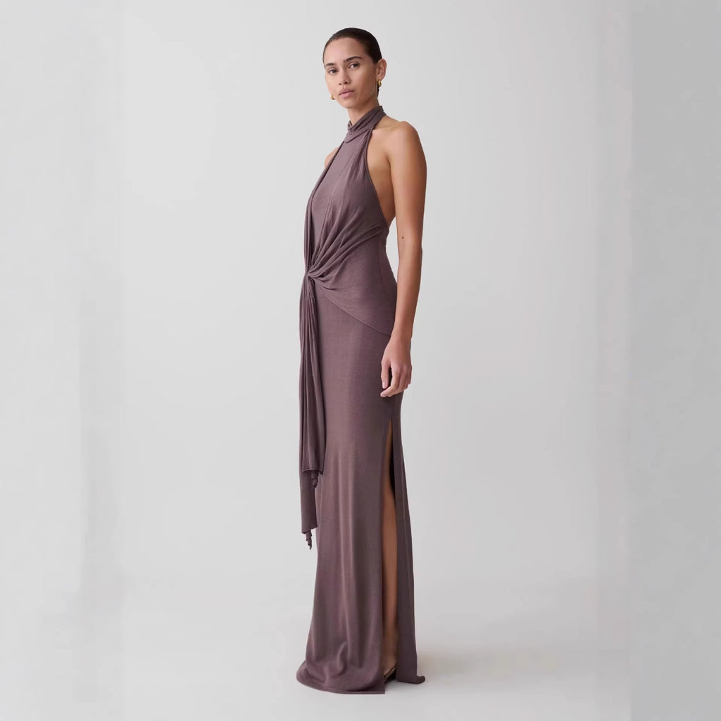 Elegant Twist Knot Halter Neck Evening Gown